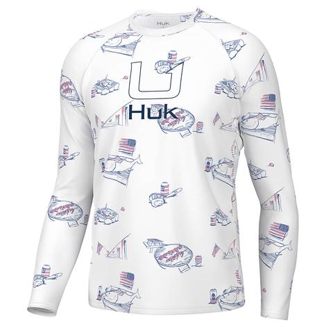 Huk Pursuit Americancookin White Graphic Long Sleeve Men's Shirt
