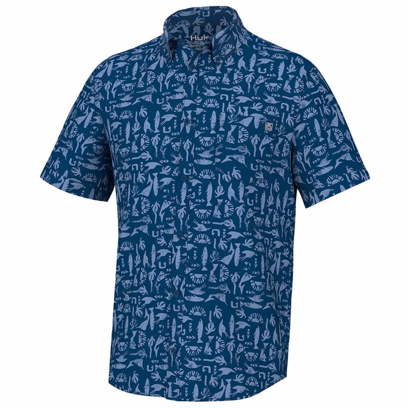 Huk Kona Batiki Short-Sleeve Button-Down Shirt for Men - Naval Academy - M