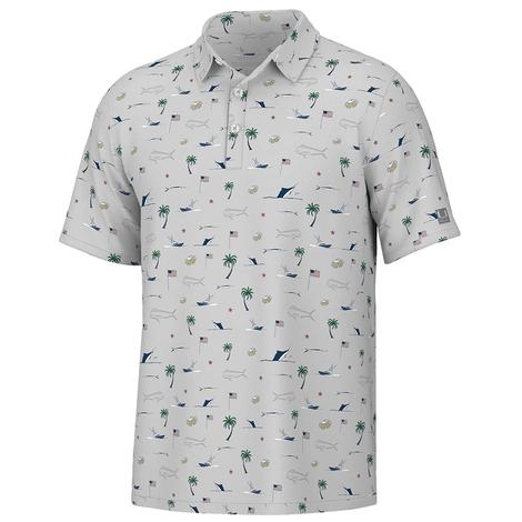 Huk Pursuit Beach Freedom Print Short Sleeve Men's Polo Shirt