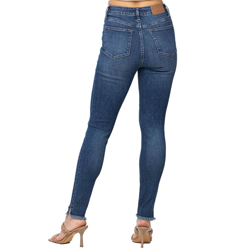  Judy Blue High Waist Control Side Slit Fray Hem Women's Plus Size Skinny Jeans
