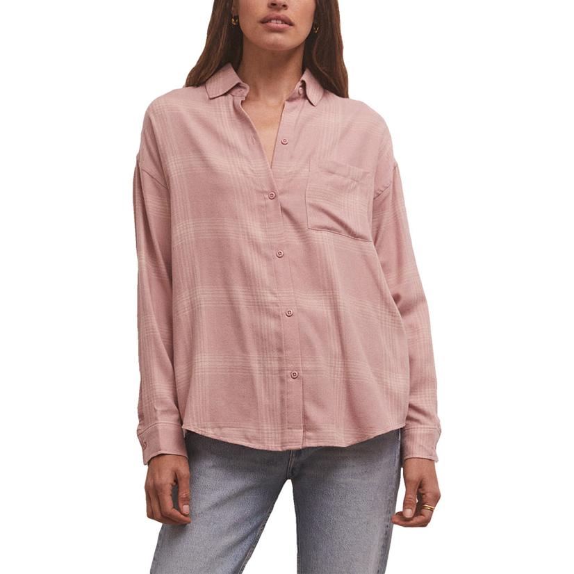  Z Supply River Smoked Rose Plaid Buttondown Women's Long Sleeve Shirt