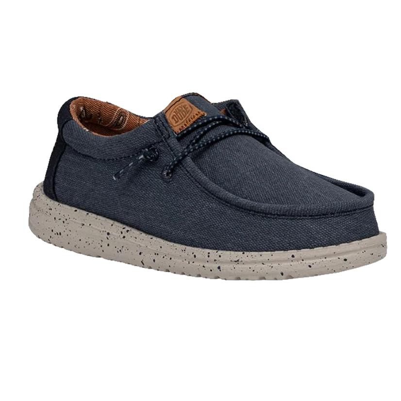  Hey Dude Wally Navy Washed Canvas Youth Boys Shoes