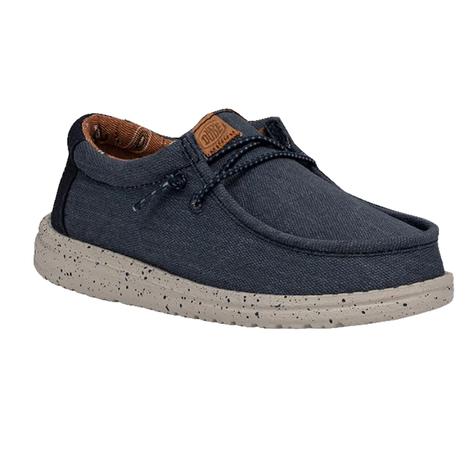 Hey Dude Wally Navy Washed Canvas Youth Boys Shoes