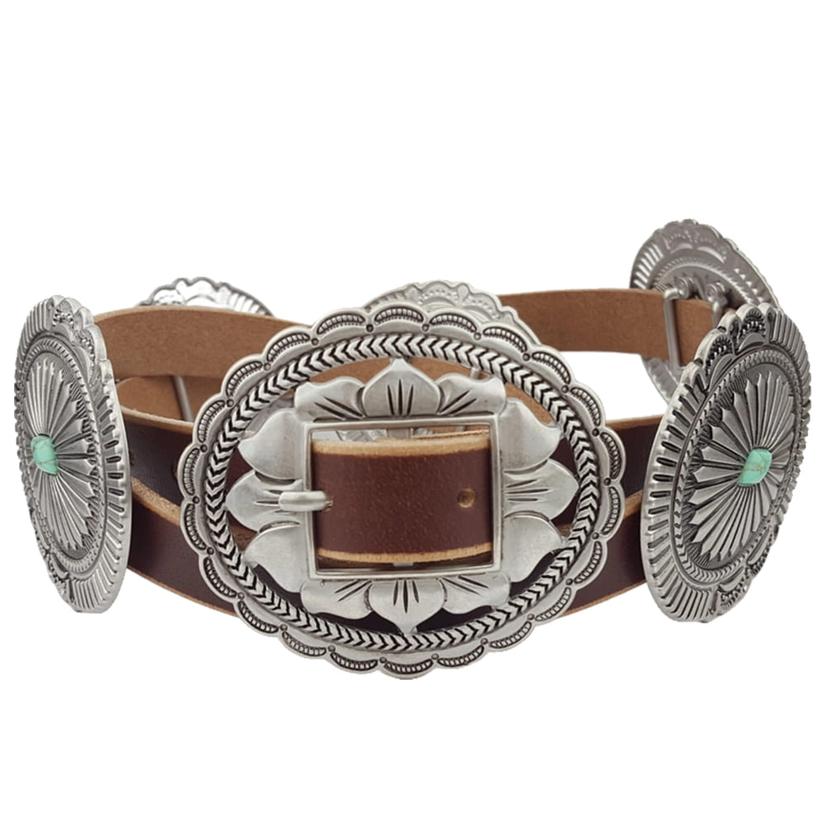  Axesoria West Women's Western Distressed Leather Concho Belt