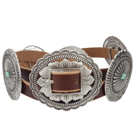 Axesoria West Women's Western Distressed Leather Concho Belt  