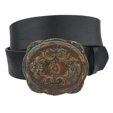 Axesoria West Women's Genuine Leather Belt With Bronze Patina Buckle