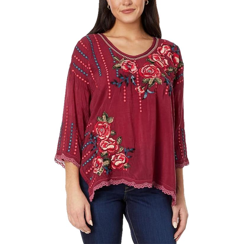  Johnny Was Currant Giovanna Embroidered Women's Blouse
