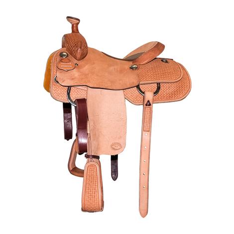 STT Half Natural Roughout Half Axe Tool with Bison Seat Team Roping Saddle