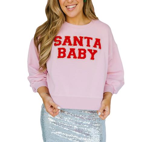 Mary Square Pink Santa Baby Graphic Women's Sweater