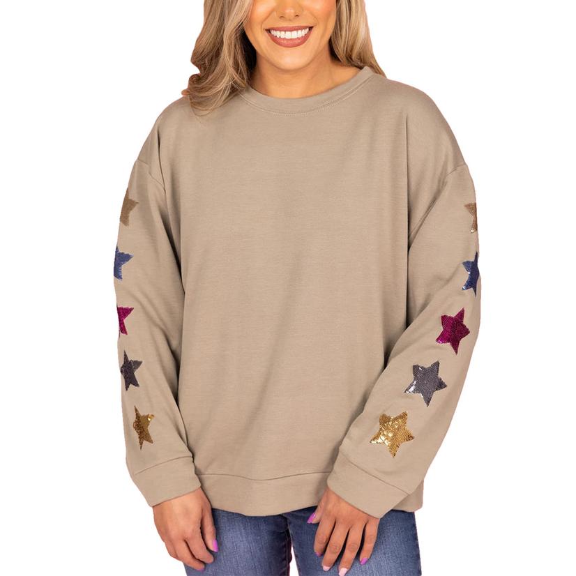 Mary Square Jules Olive Sequins Stars Women's Sweatshirt
