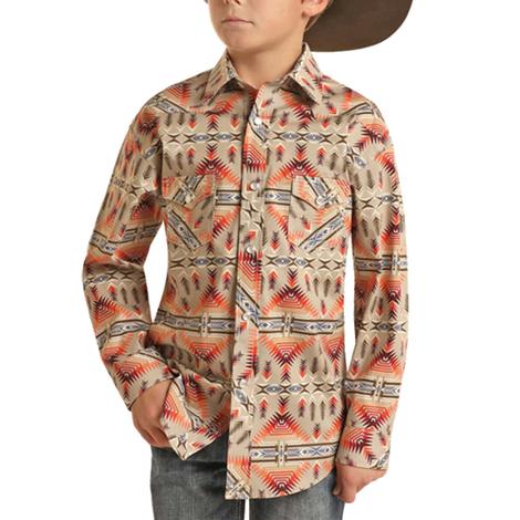 Powder River Aztec Print Fleece Long Sleeve Snap Boy's Shirt