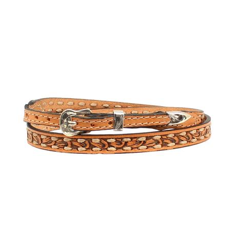 Brown Buckstitch and Tooled Hat Band