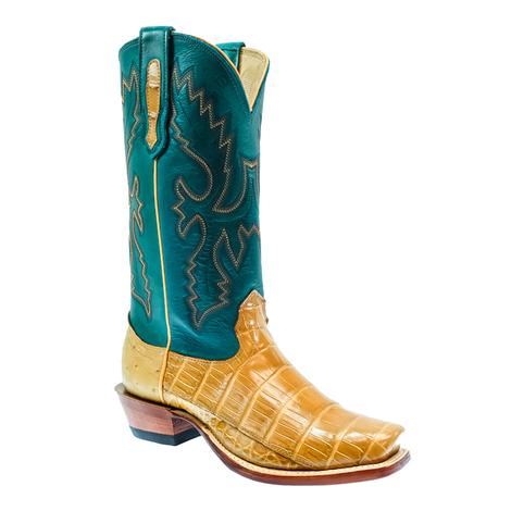 Fenoglio Saddle Tan Nile Croc Teal Top Men's Boots