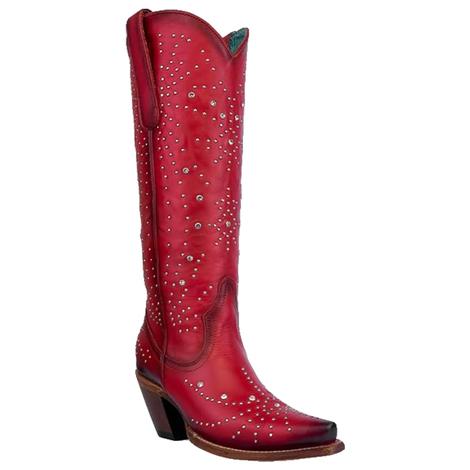 Corral Red Crystal and Stud Tall Top Women's Boots