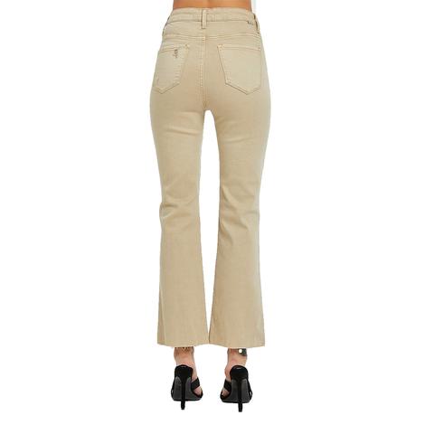 Risen High Rise Button Down Ankle Straight Women's Jeans in Khaki