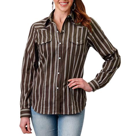 Roper Classic Brown Striped Long Sleeve Snap Women's Shirt