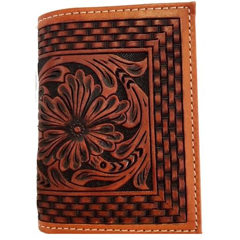 Western Fashion Accessories Cognac Men's Leather Tooled Trifold Wallet