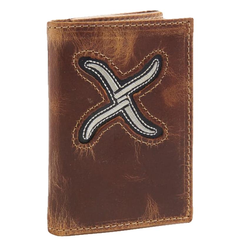  Twisted X Men's Trifold Distressed Brown And White Wallet