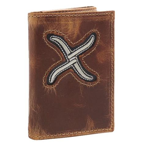 Twisted X Men's Trifold Distressed Brown And White Wallet