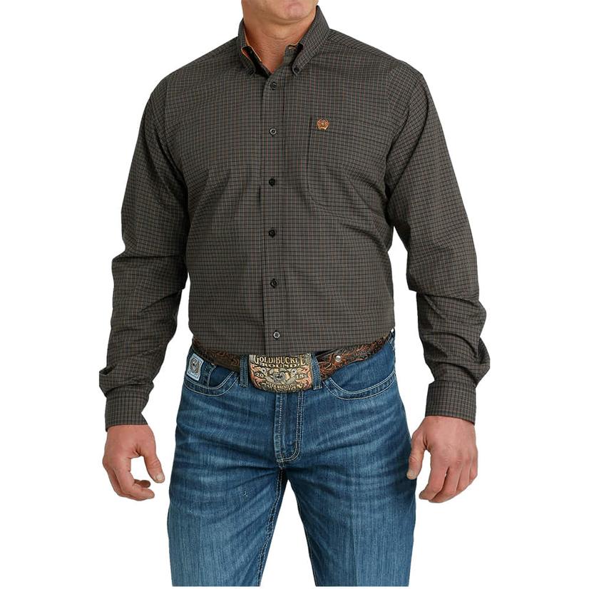  Cinch Black Plaid Long Sleeve Button- Down Men's Shirt