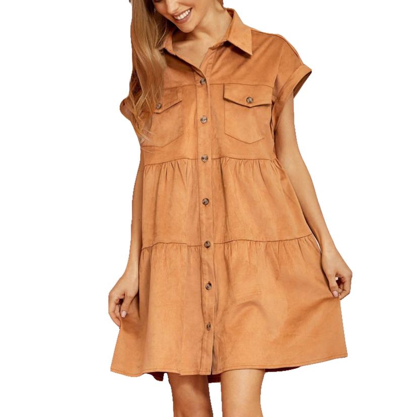  Savanna Jane Women's Plus Size Denim Button- Down Fun Camel Dress