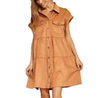 Savanna Jane Women's Plus Size Denim Button-Down Fun Camel Dress