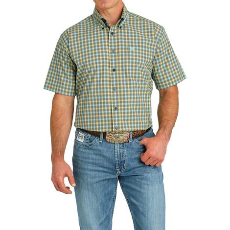 Cinch Plaid Button-Down Short Sleeve Men's Shirt