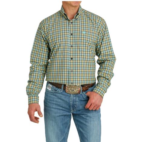 Cinch Plaid Button-Down Long Sleeve Men's Shirt