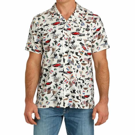 Cinch White Camp Rodeo Road Short Sleeve Button-Down Men's Shirt