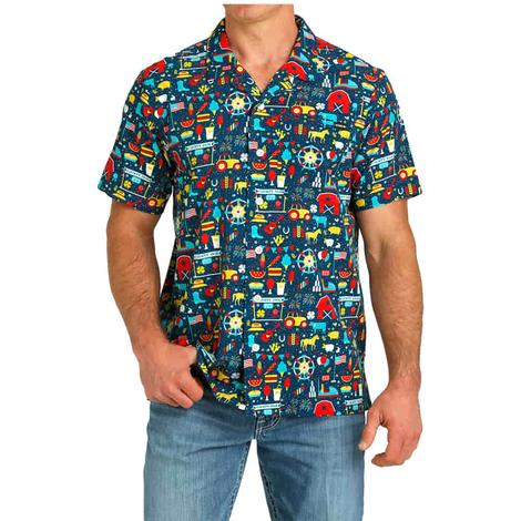 Cinch Navy Camp County Fair Short Sleeve Button-Down Men's Shirt