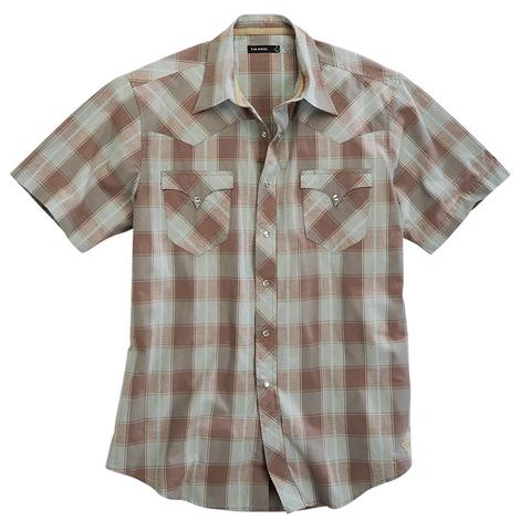 Roper Tin Haul Collection Brown Plaid Short Sleeve Pearl Snap Men's Shirt