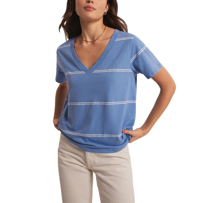 Z Supply Blue Isle Girlfriend Twin Stripe Women's Shirt BLUE