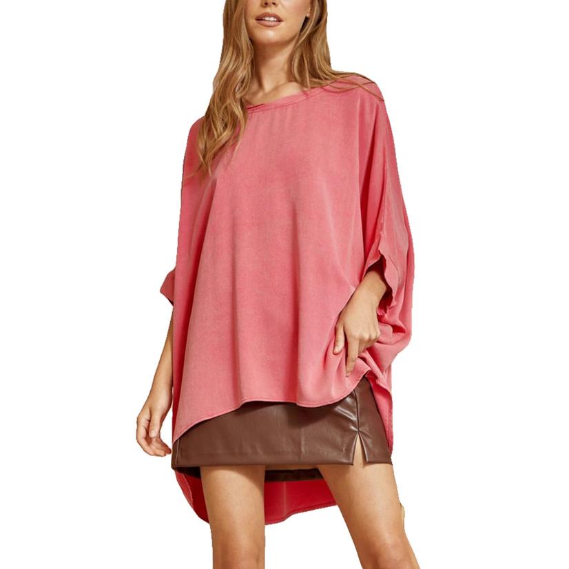  Andree By Unit Women's Washed Pink Poncho Blouse