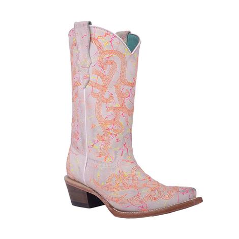 Corral Boot Co. White And Orange Youth Embroidered Boots
