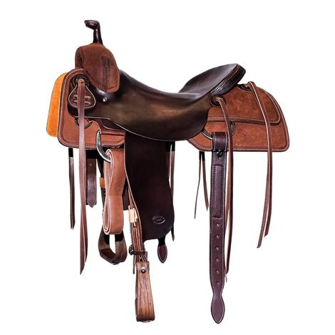 STT Half Walnut Roughout Half Slickout with Rope Border Ranch Cutter Saddle