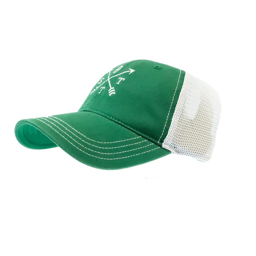  Stt Embroidered Compass Green And White Meshback Cap