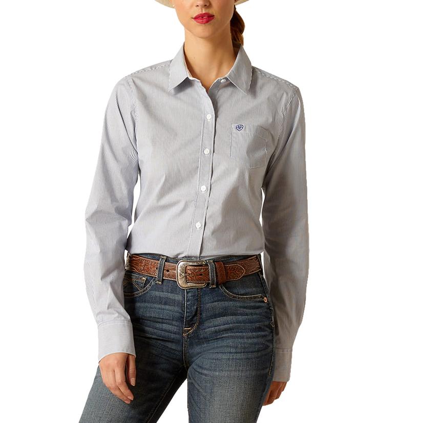  Ariat Kirby Blue Stripe Long Sleeve Button- Down Women's Shirt