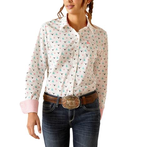 Ariat Steer Garden White Long Sleeve Button-Down Women's Shirt