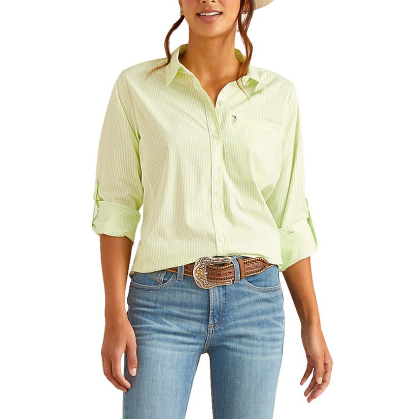  Ariat Venttek Stretch Lime Stripe Long Sleeve Button- Down Women's Shirt