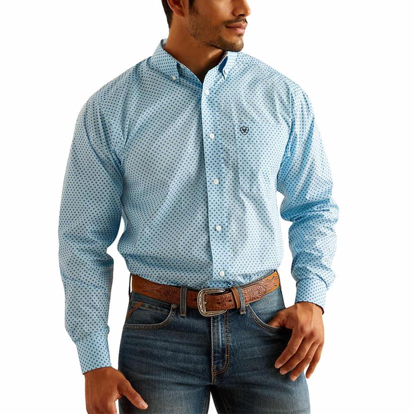  Ariat Rickey Wrinkle Free Blue Long Sleeve Button- Down Men's Shirt