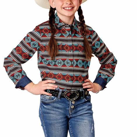 Roper West Made Collection Aztec Long Sleeve Pearl Snap Girl's Shirt