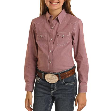 Panhandle Burgundy Micro Stripe Long Sleeve Girls Shirt