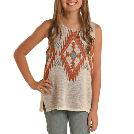Rock and Roll Cowgirl Natural Knit Aztec Girls Tank