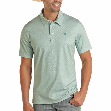Panhandle Men's Short Sleeve Ditzy Geo Knit Polo Turquoise Shirt