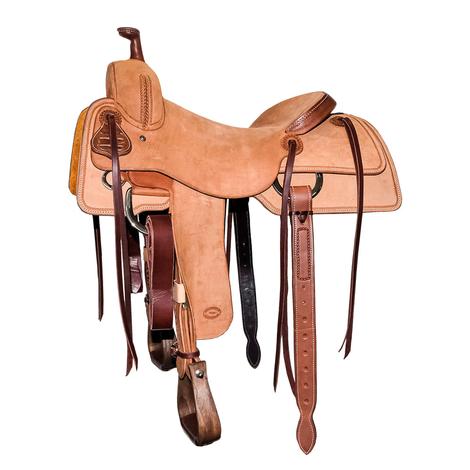 STT Natural Full Roughout Half Rope Border Ranch Cutter Saddle