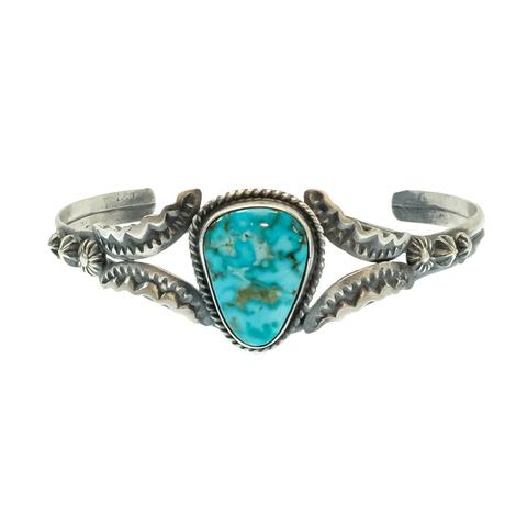 Gilbert Tom Native American Navajo Sterling Silver Turquoise Bracelet Cuff 