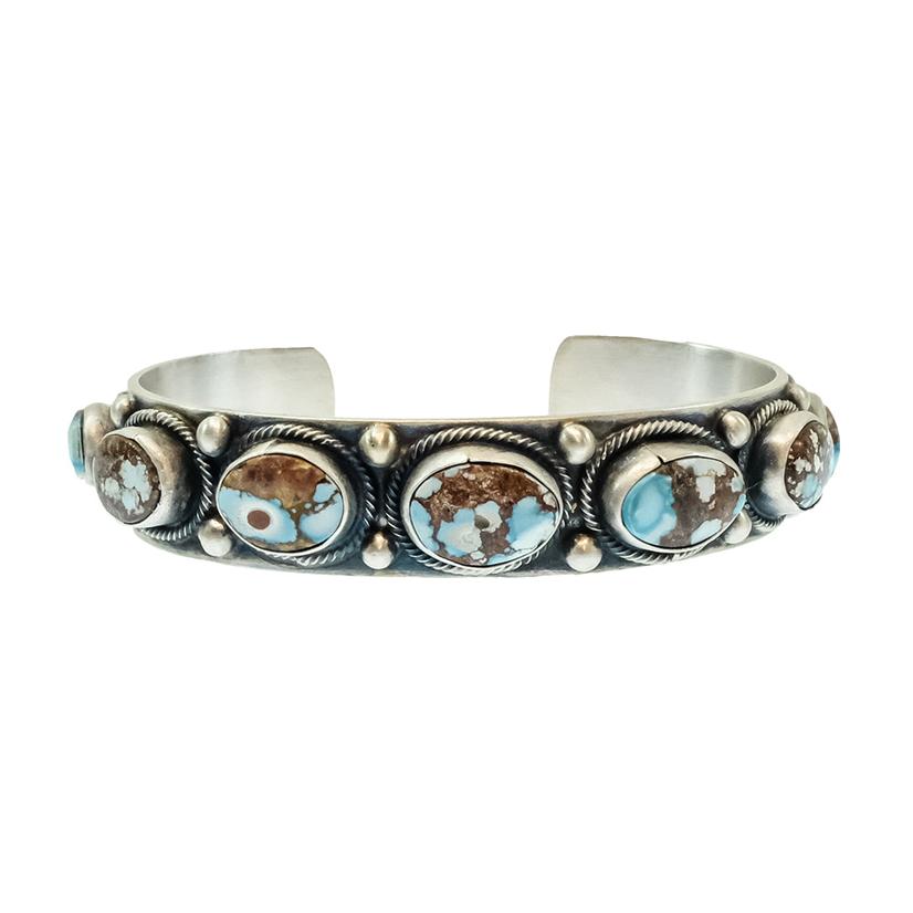  B.Johnson Native American Navajo Sterling Silver Golden Hills Turquoise Cuff