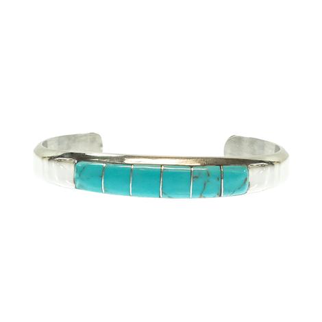 M. Native American Navajo Sterling Silver Turquoise Inlay Bracelet 