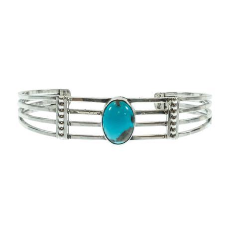 Thomas Yazzie Native American Navajo Sterling Silver Turquoise Bracelet Cuff 