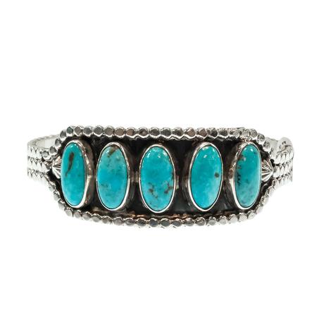 Darrell Morgan Native American Navajo Sterling Silver Turquoise Bracelet Cuff 